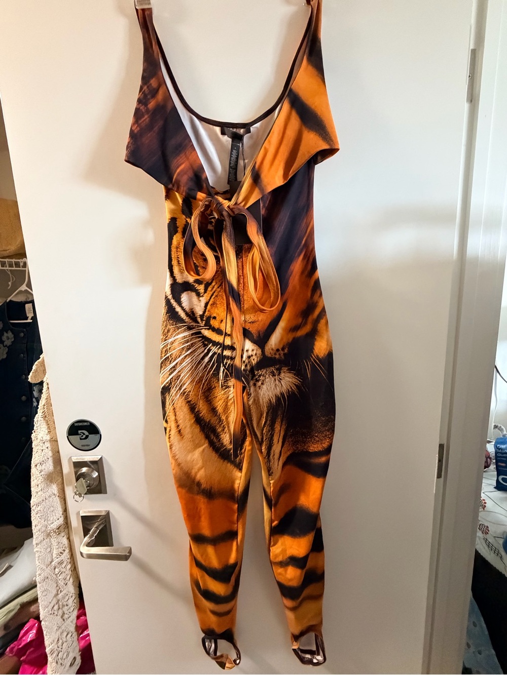 Roberto Cavalli Skims Tiger-Face Print Orange & Black Jumpsuit